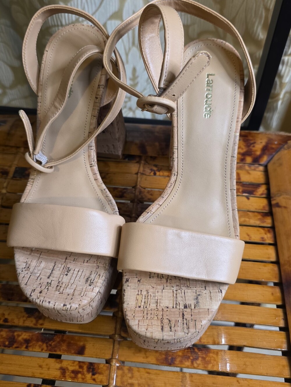 Larroude Platform Wood Strap Heels